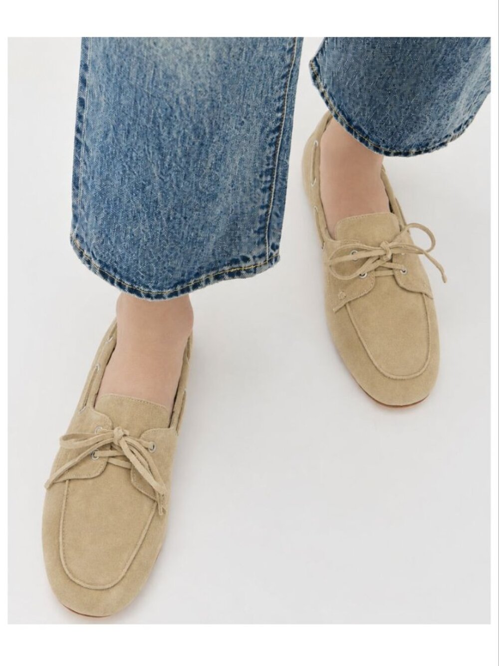 VINCE Marin Boat Loafers Shoes Size 7.5 Beige Suede Lace up NEW